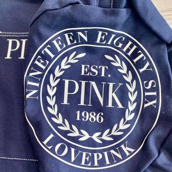 PINK Victoria's Secret Navy White Zip Tote Duffel Travel Overnight Bag Luggage - Picture 2 of 7